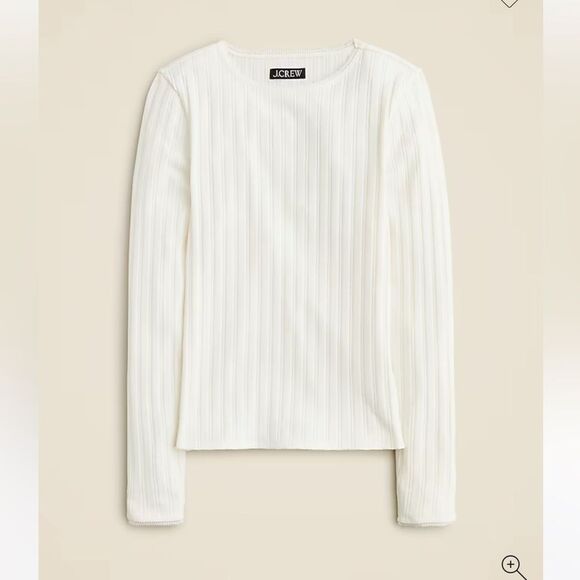 NWOT J. Crew Pointelle long-sleeve ribbed shirt ivory size XXS - Picture 2 of 10